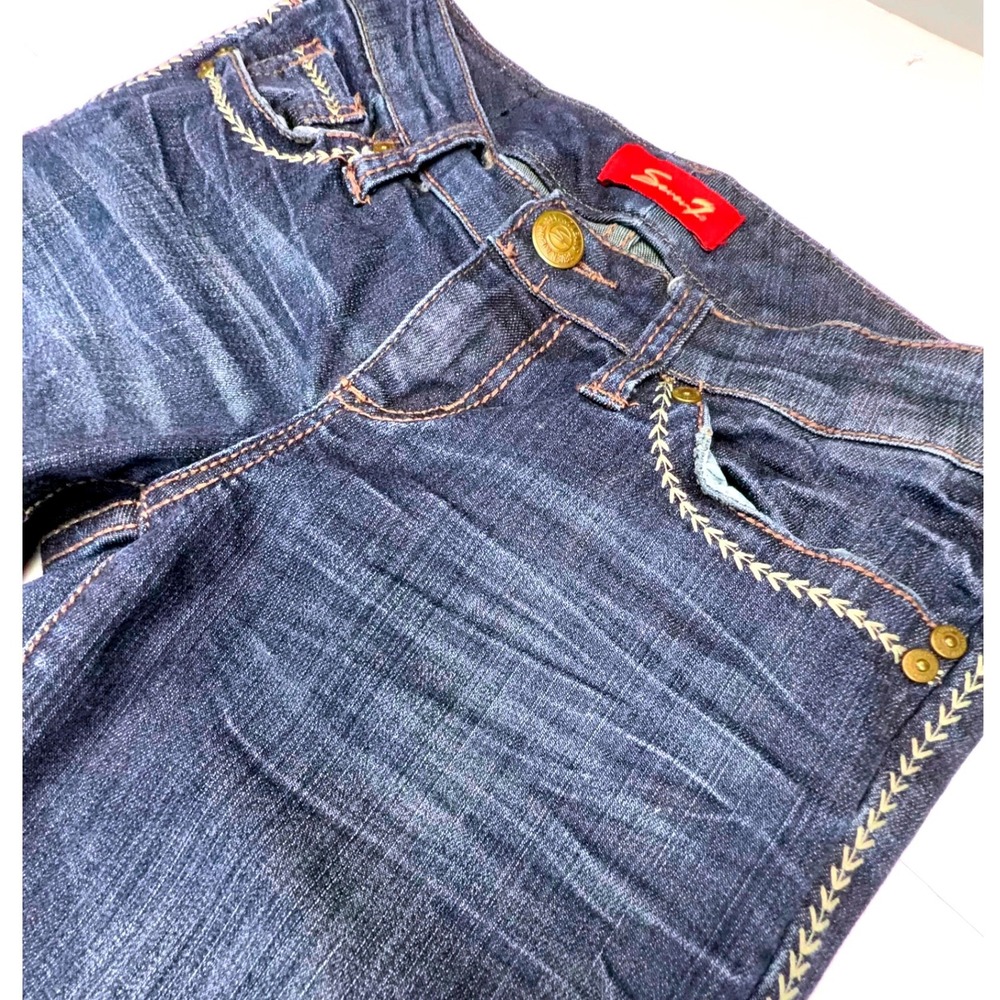 Seven7 Western Embroidered Straight Leg Jeans Petite 4P Blue Denim